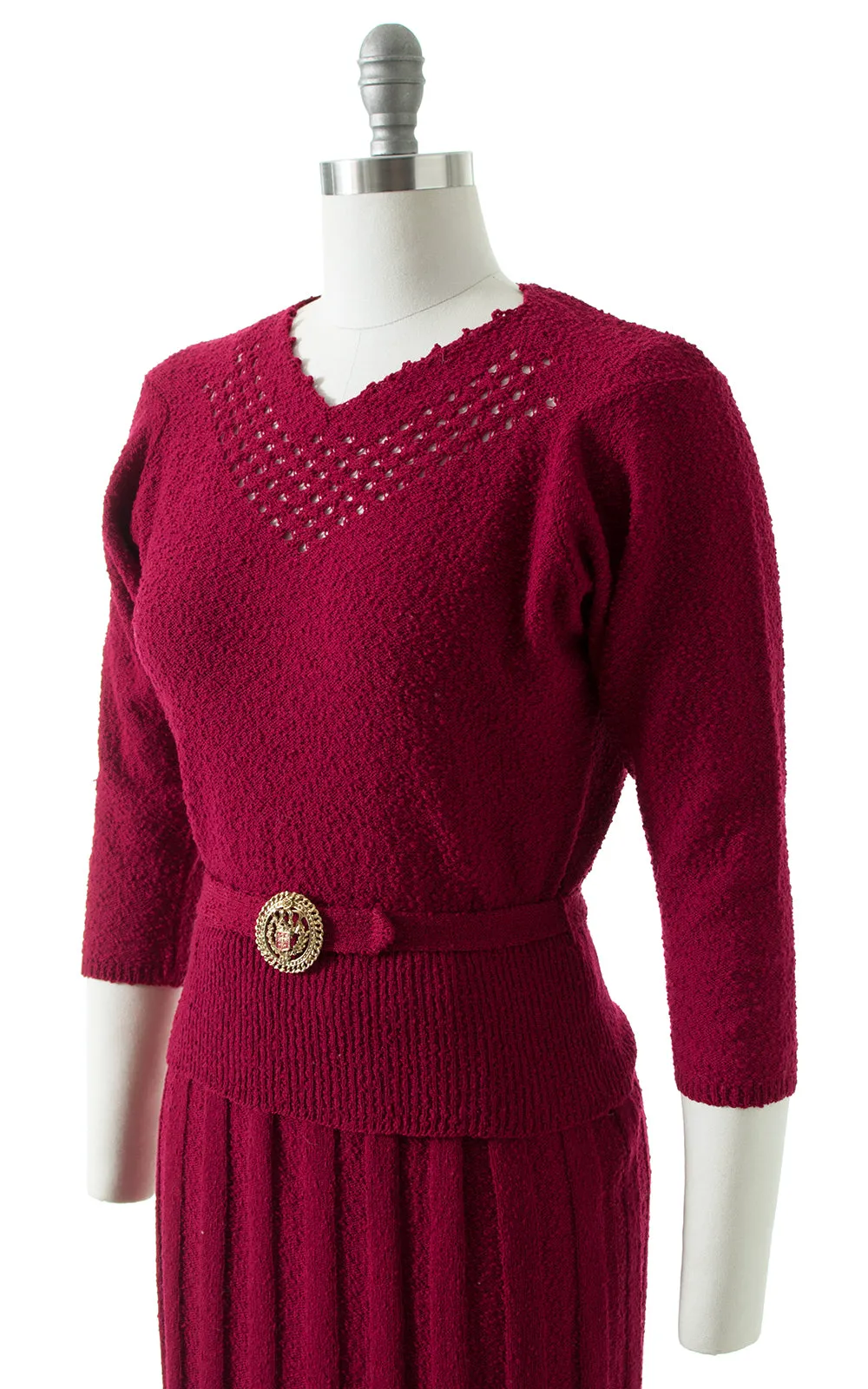 1950s Cranberry Knit Wool Sweater 3-Piece Set | small/medium