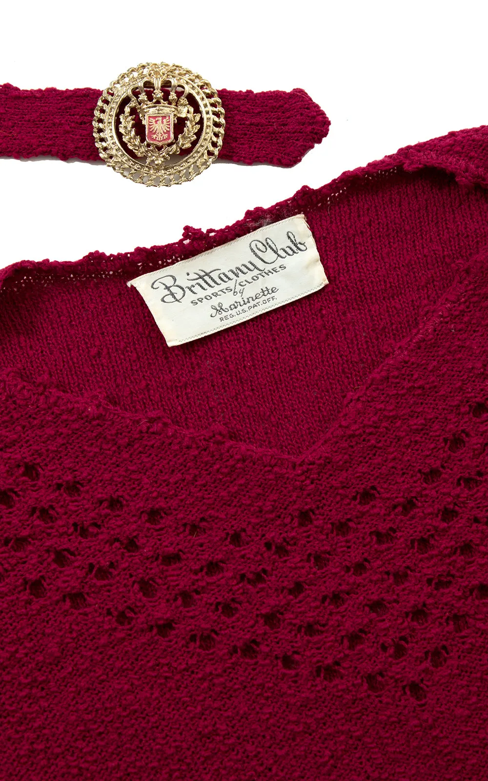 1950s Cranberry Knit Wool Sweater 3-Piece Set | small/medium