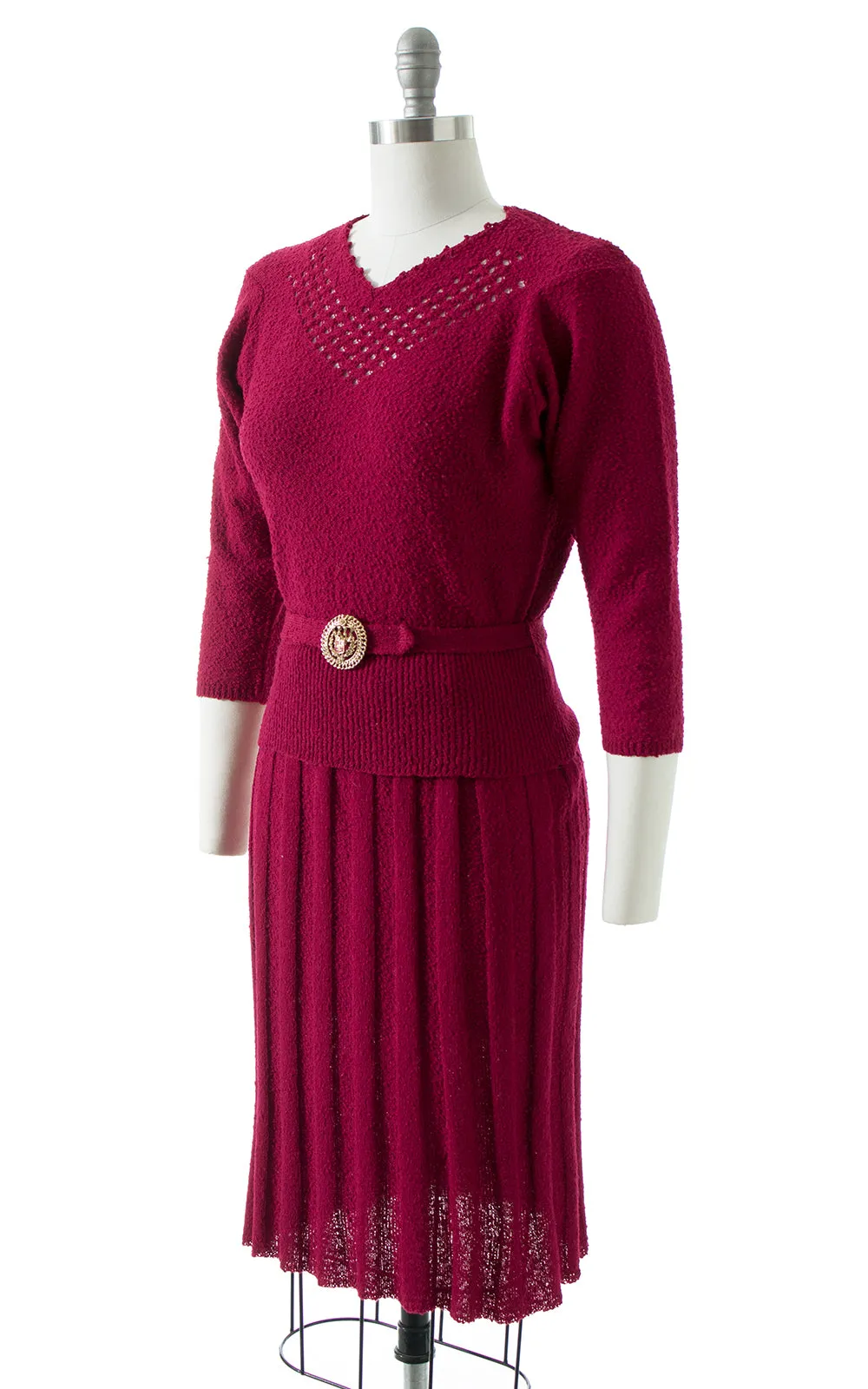 1950s Cranberry Knit Wool Sweater 3-Piece Set | small/medium