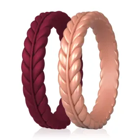 2 Pack - ROQ Silicone Women wedding bands - Plait