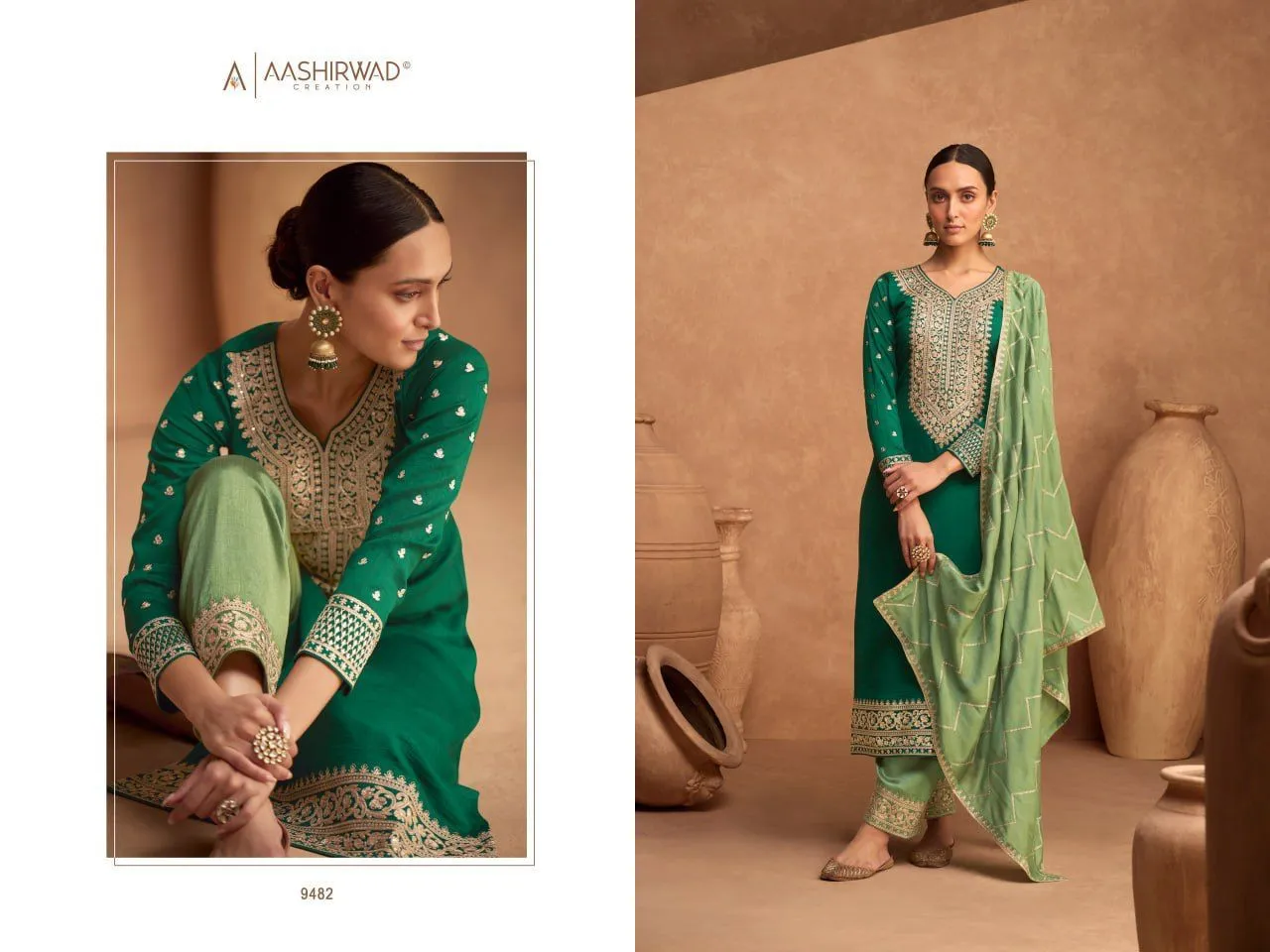Aashirwad Kesariya Series 9482-9484 Premium Silk Suit