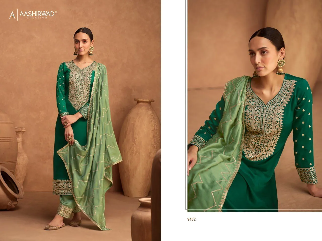 Aashirwad Kesariya Series 9482-9484 Premium Silk Suit