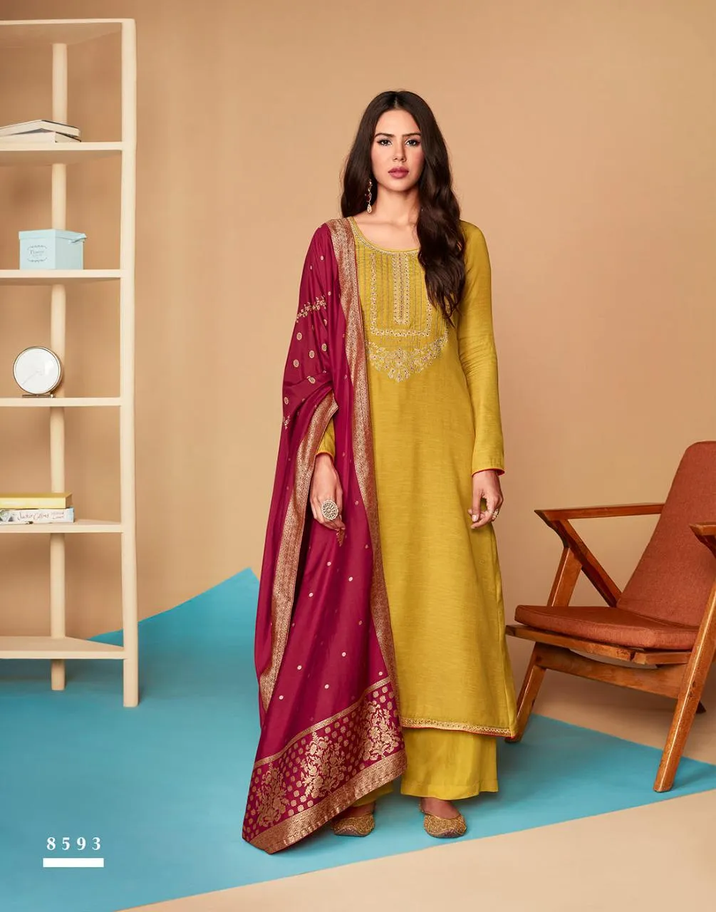 AASHIRWAD MOR BAGH SAARAS 8592 to 8595 LINEN SILK SALWAR SUIT