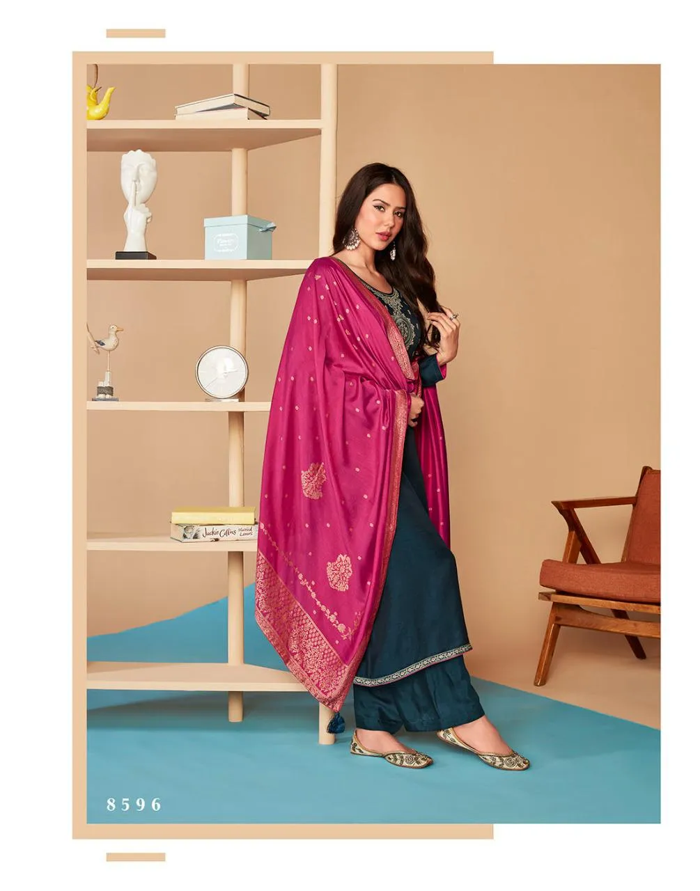 AASHIRWAD MOR BAGH SAARAS 8592 to 8595 LINEN SILK SALWAR SUIT