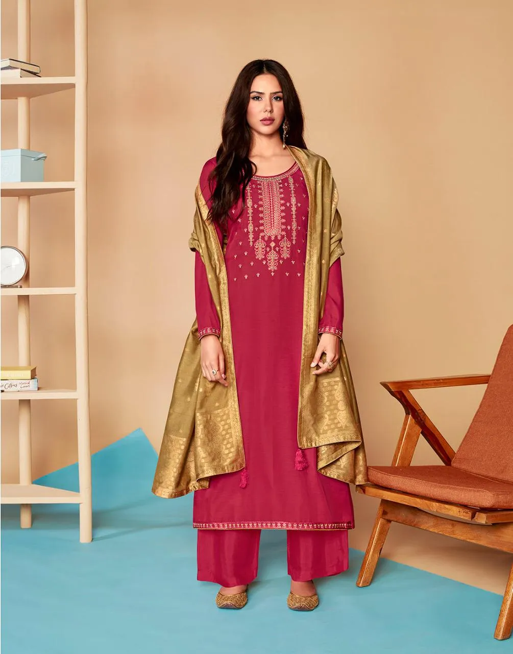 AASHIRWAD MOR BAGH SAARAS 8592 to 8595 LINEN SILK SALWAR SUIT