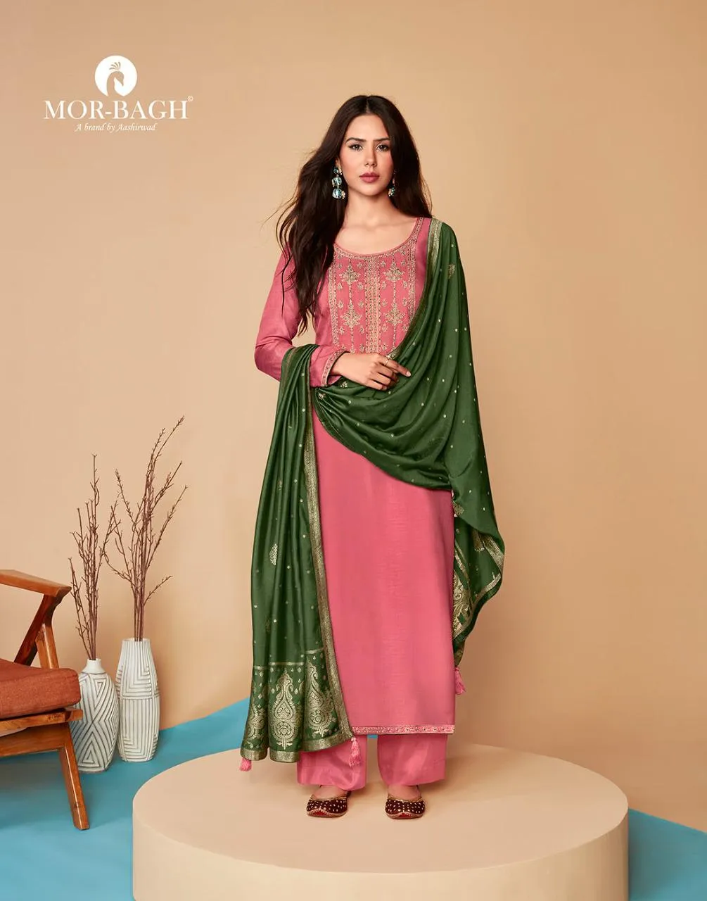 AASHIRWAD MOR BAGH SAARAS 8592 to 8595 LINEN SILK SALWAR SUIT