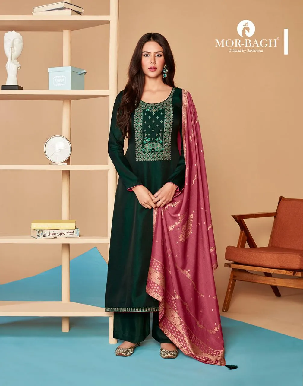 AASHIRWAD MOR BAGH SAARAS 8592 to 8595 LINEN SILK SALWAR SUIT