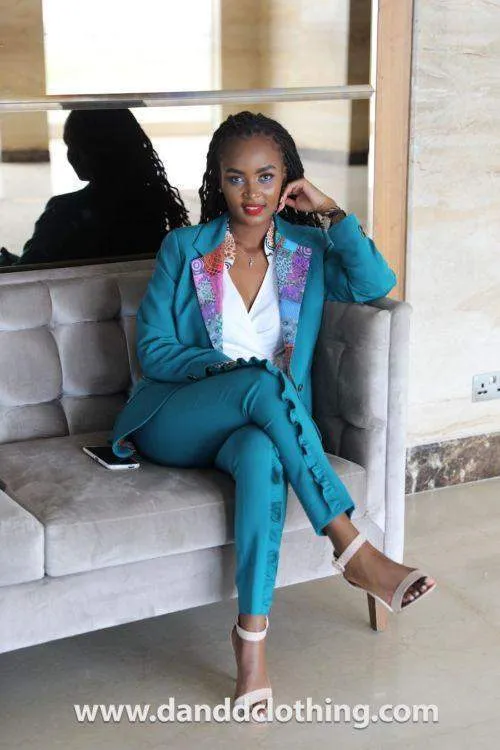 African patched blue trouser Suit