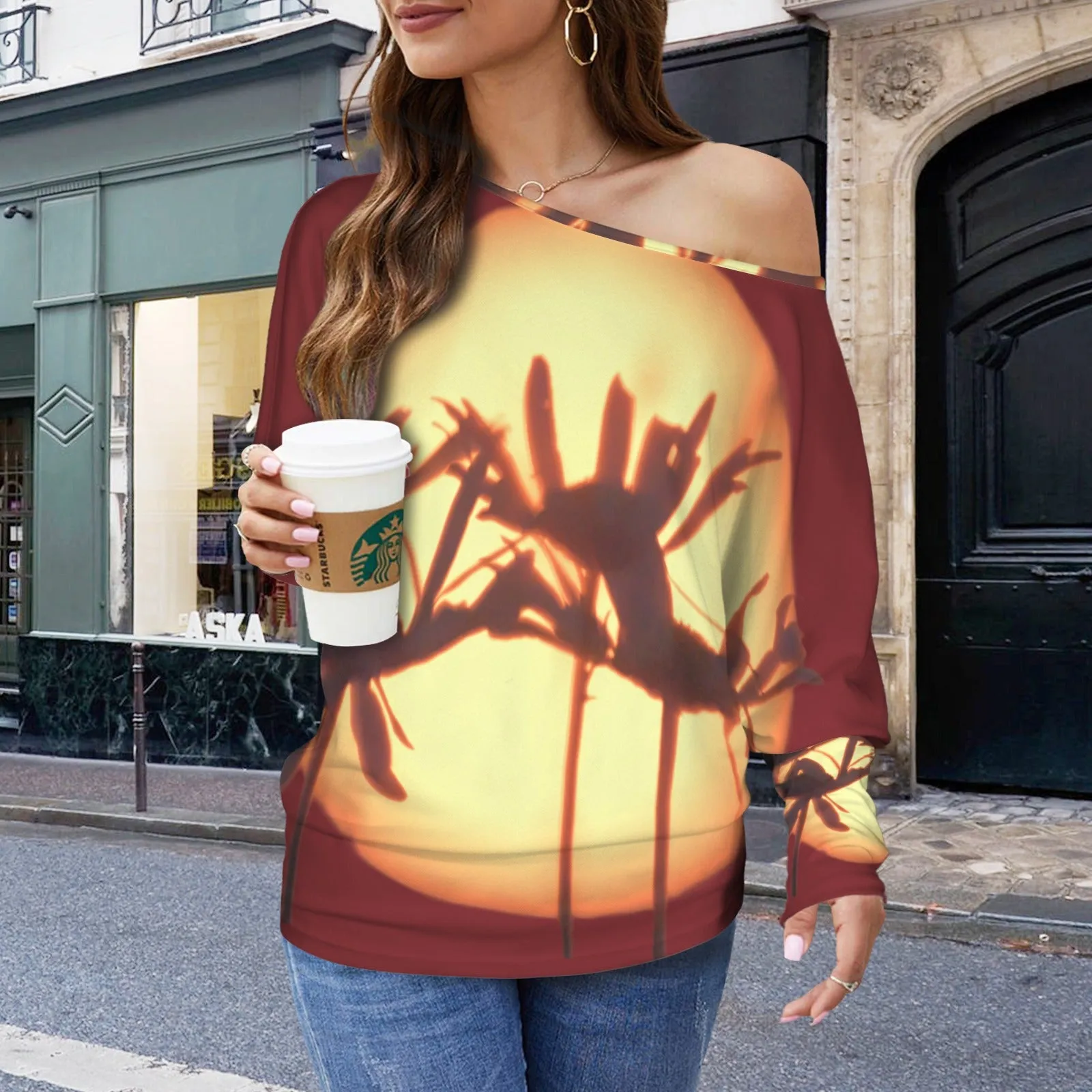 Batwing Long Sleeve Sweater Red Aster Sunset
