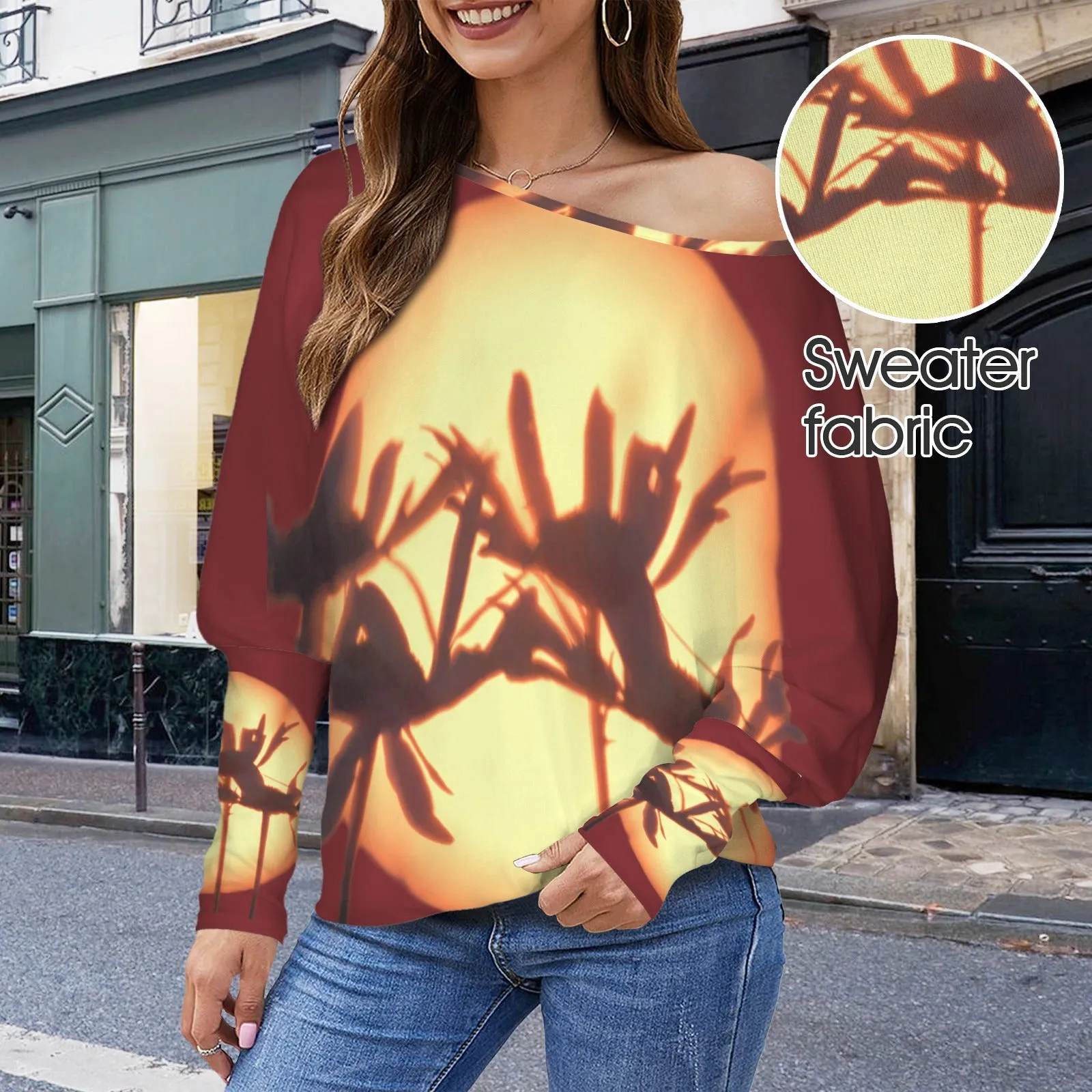Batwing Long Sleeve Sweater Red Aster Sunset