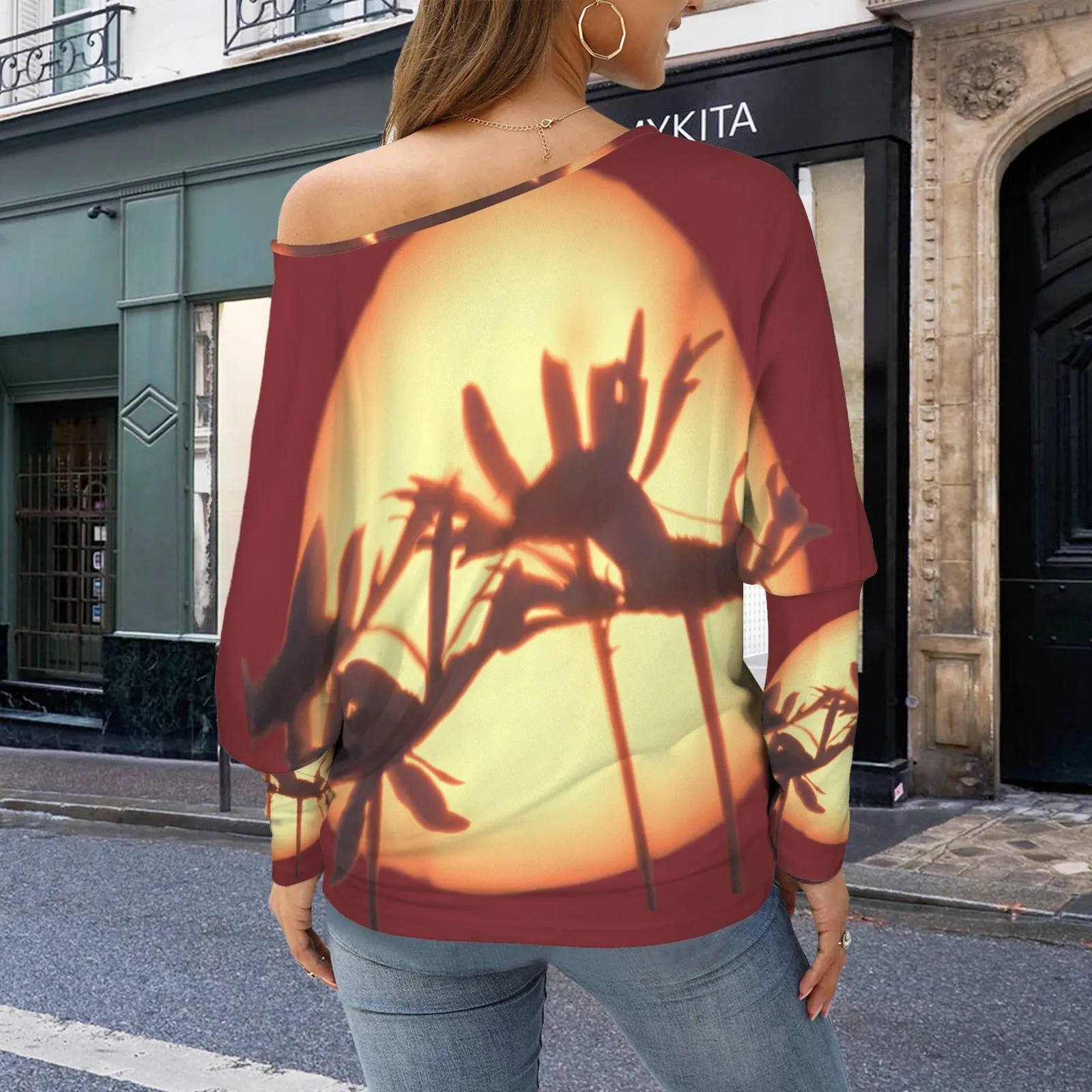 Batwing Long Sleeve Sweater Red Aster Sunset