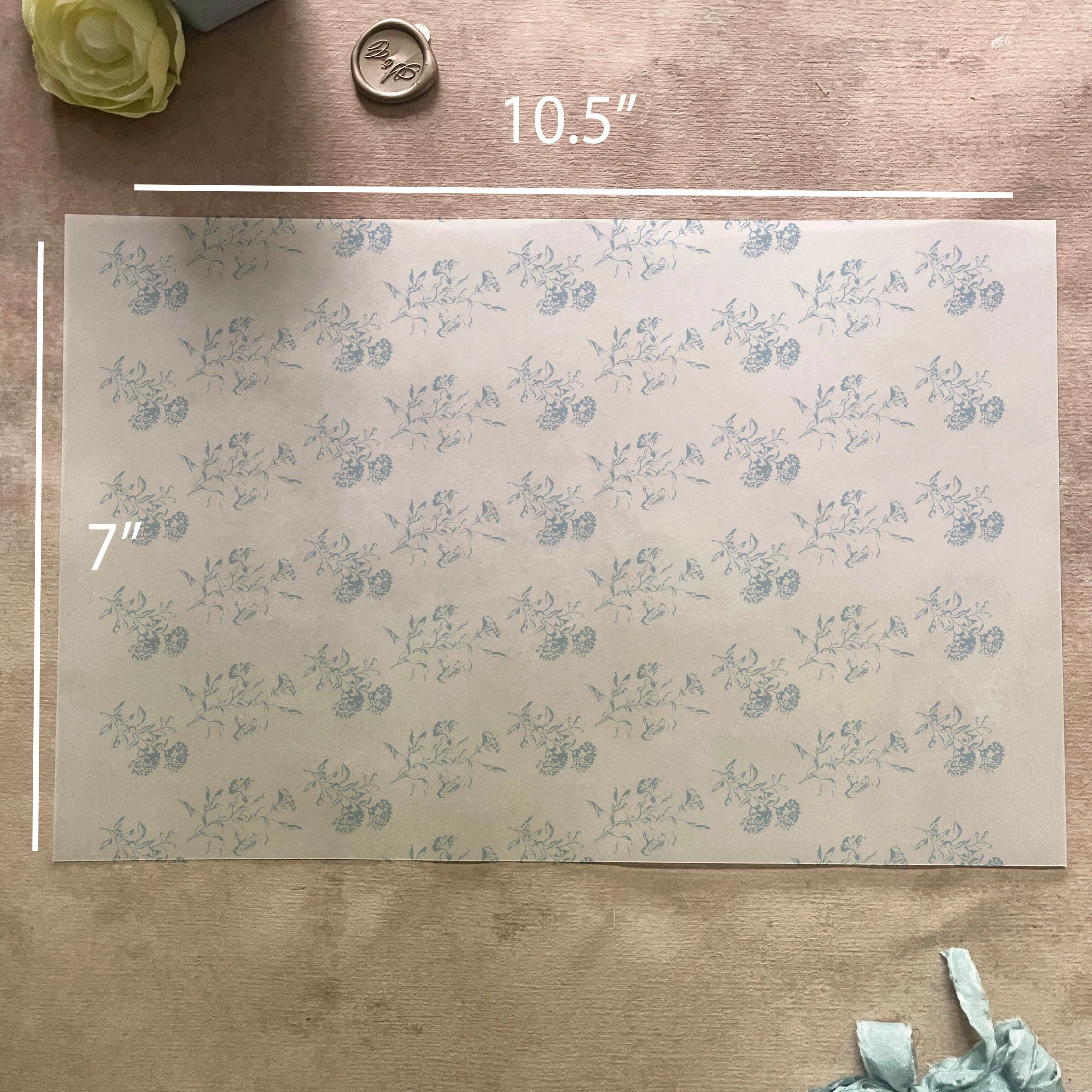 Blue Toile Floral Vellum Wrap | A7 or A6 | Set of 10