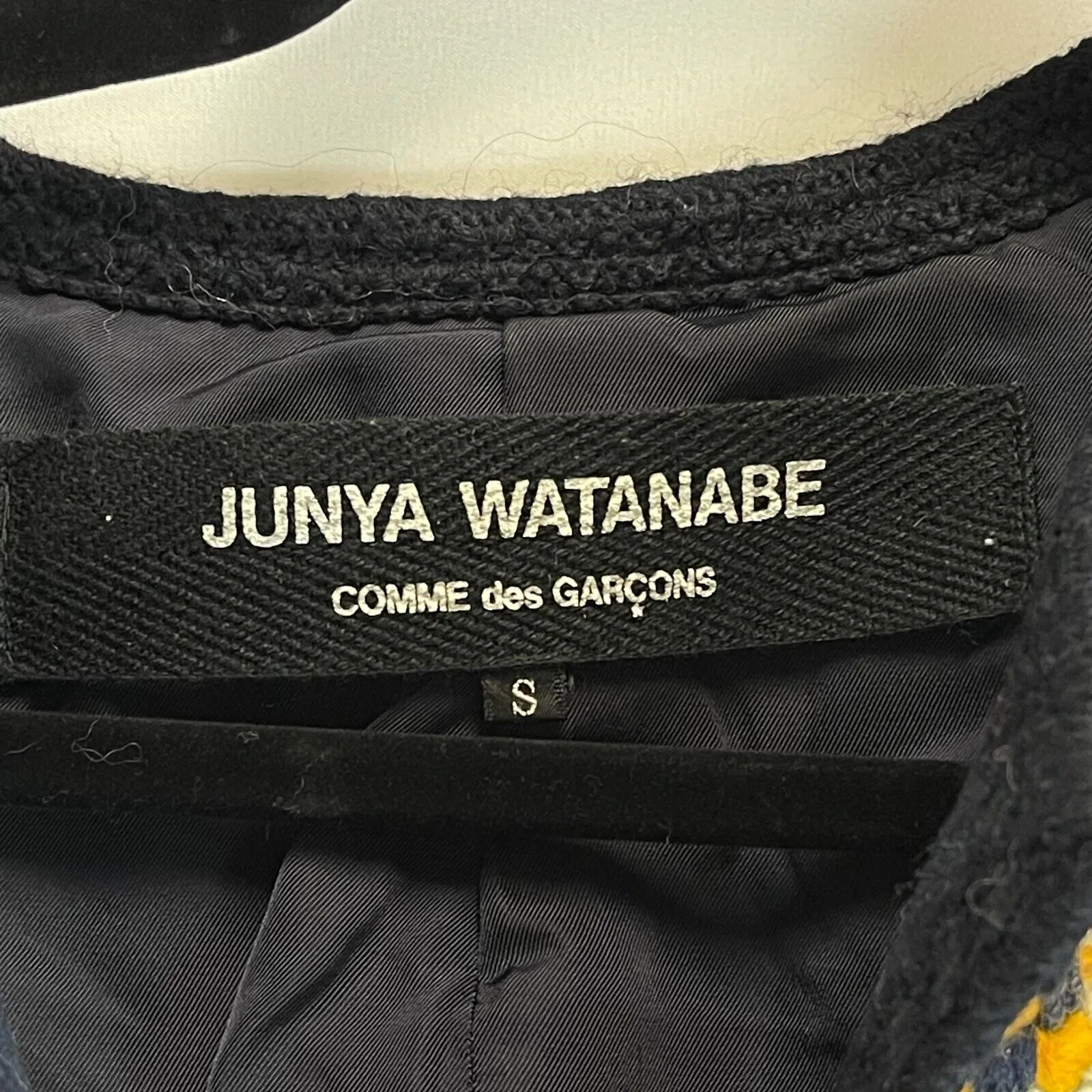 COMME des GARONS Junya Watanabe Rare 2001 Tweed Jacket Dark Blue Yellow Small