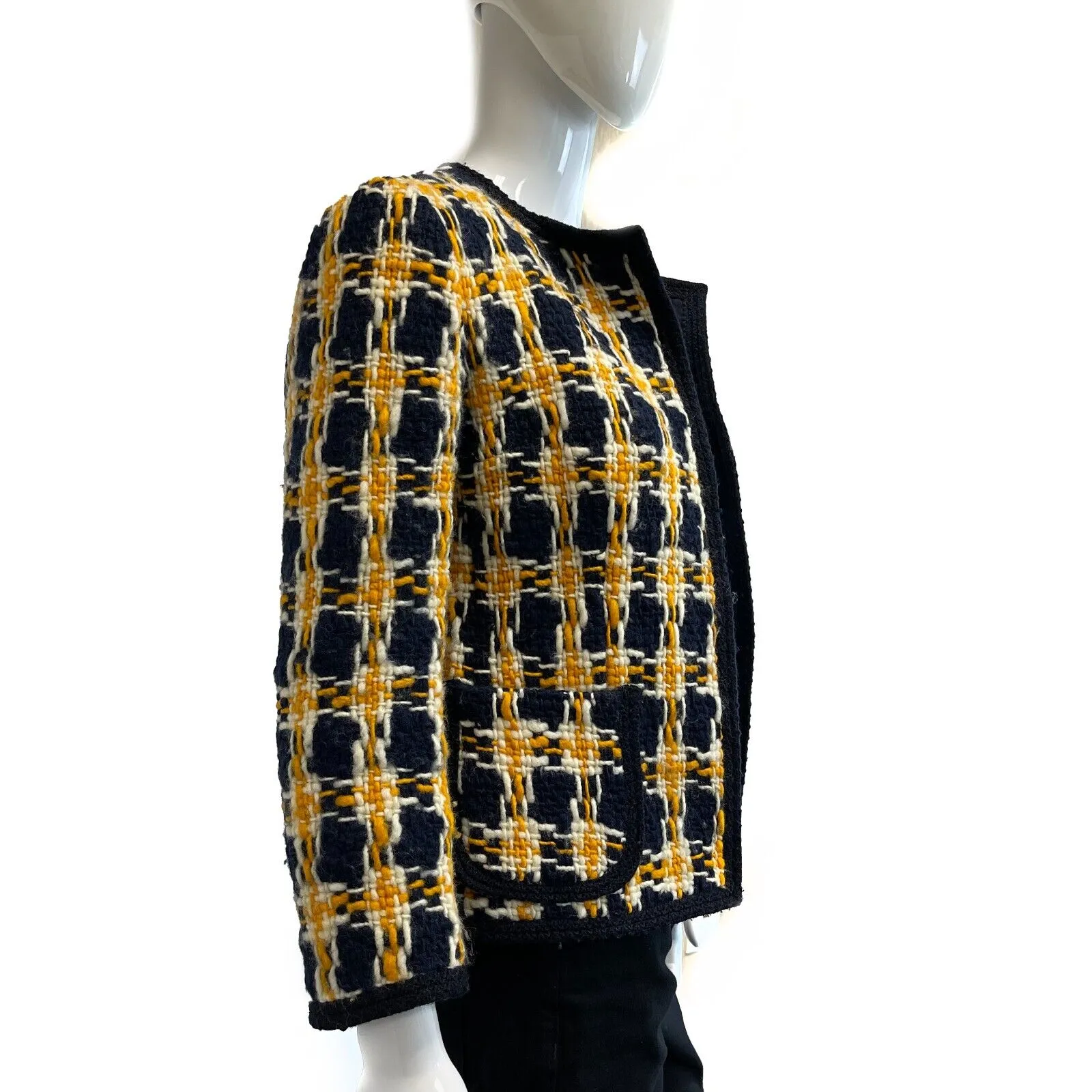 COMME des GARONS Junya Watanabe Rare 2001 Tweed Jacket Dark Blue Yellow Small