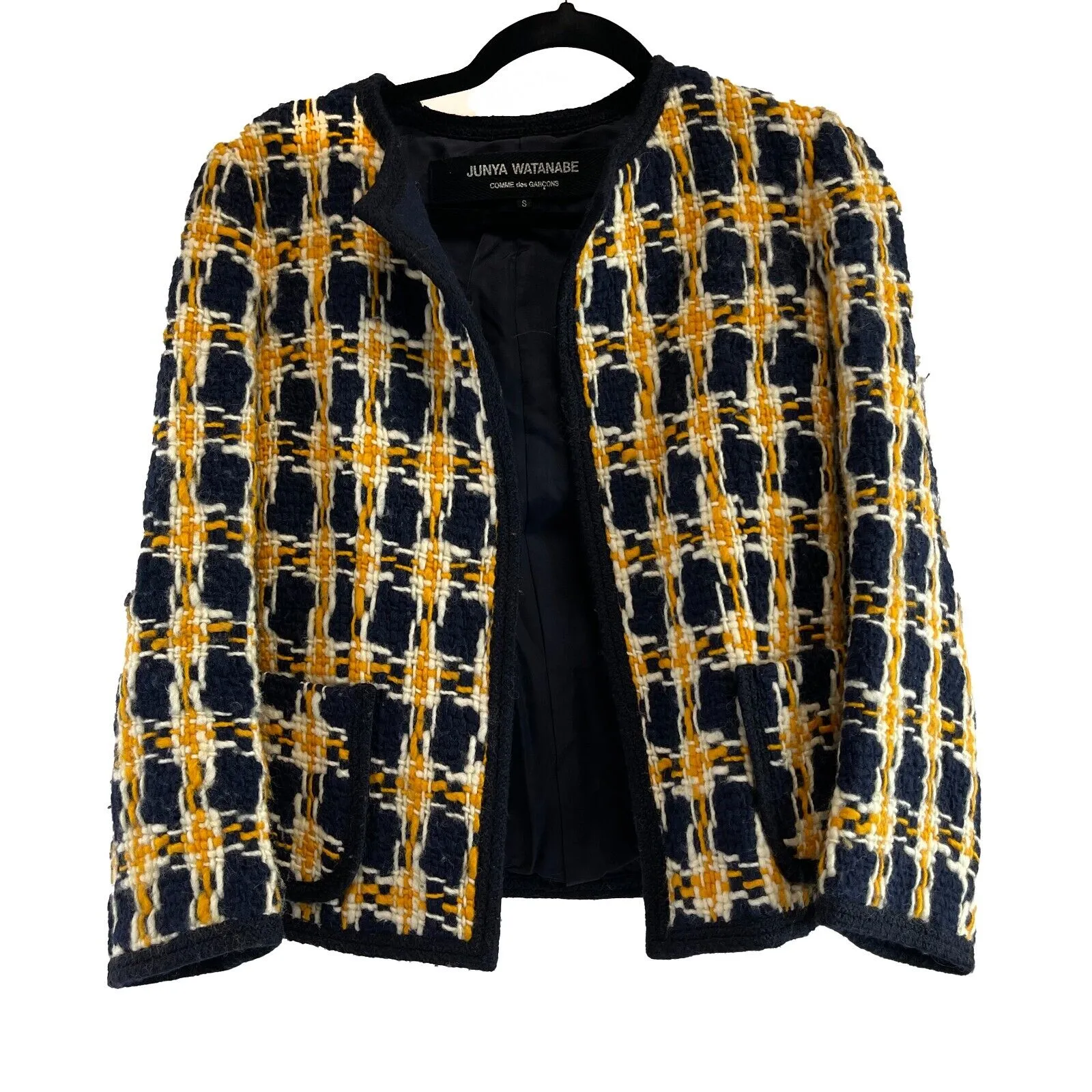 COMME des GARONS Junya Watanabe Rare 2001 Tweed Jacket Dark Blue Yellow Small