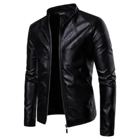 Fall 2020 new collar male locomotive leather fashion pure color washed PU leather jacket