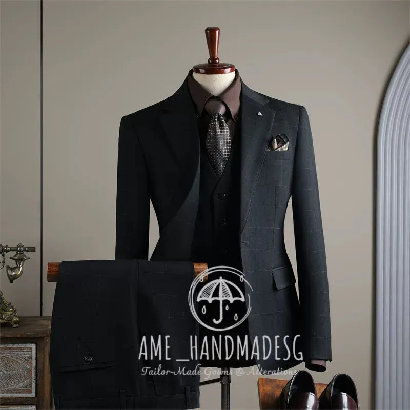 FANHOMME suits for men high-end business casual plaid suits three-piece suits for grooms wedding dresses