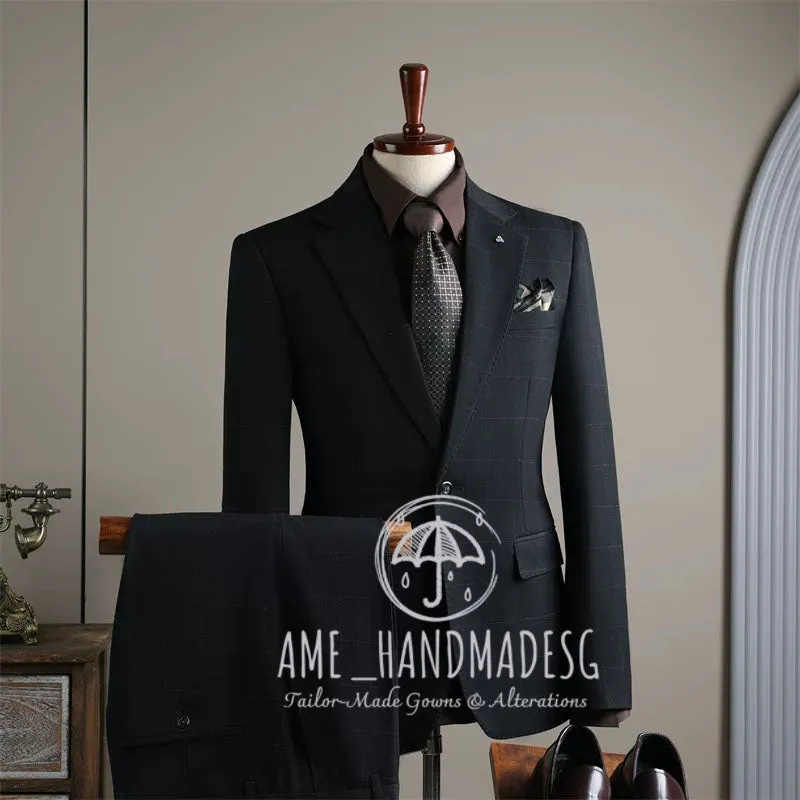 FANHOMME suits for men high-end business casual plaid suits three-piece suits for grooms wedding dresses