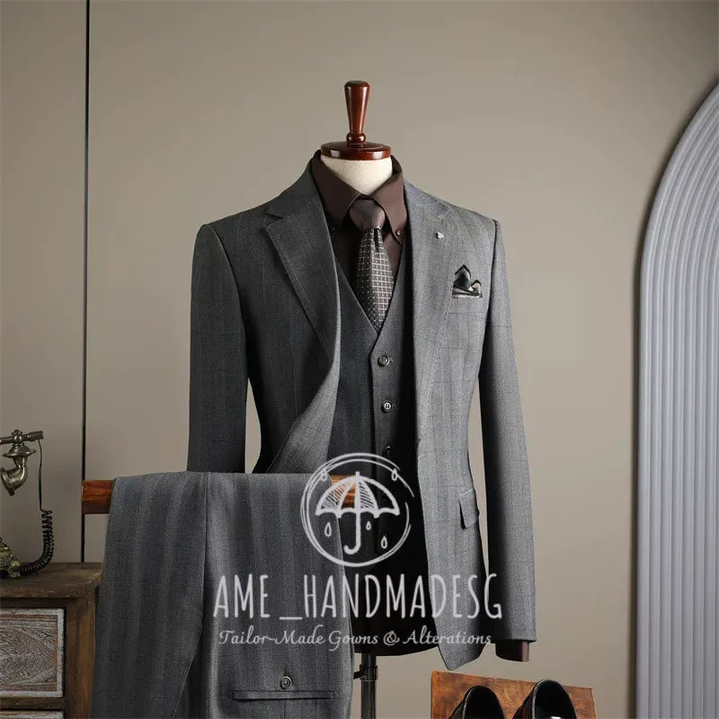 FANHOMME suits for men high-end business casual plaid suits three-piece suits for grooms wedding dresses