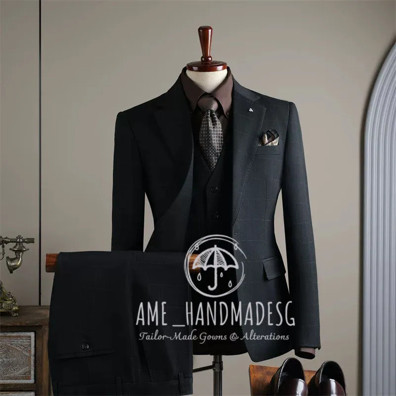 FANHOMME suits for men high-end business casual plaid suits three-piece suits for grooms wedding dresses