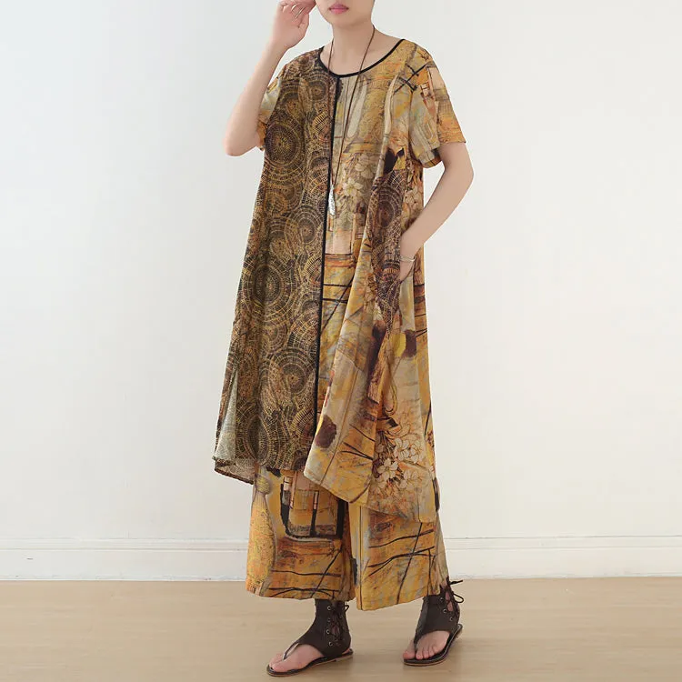 Floral Women Summer Suits Loose Women Wide Legs