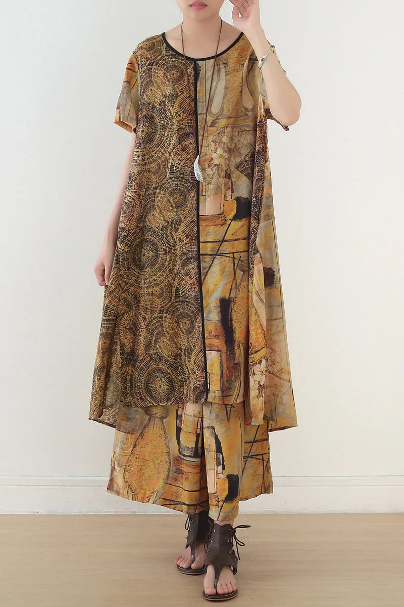 Floral Women Summer Suits Loose Women Wide Legs