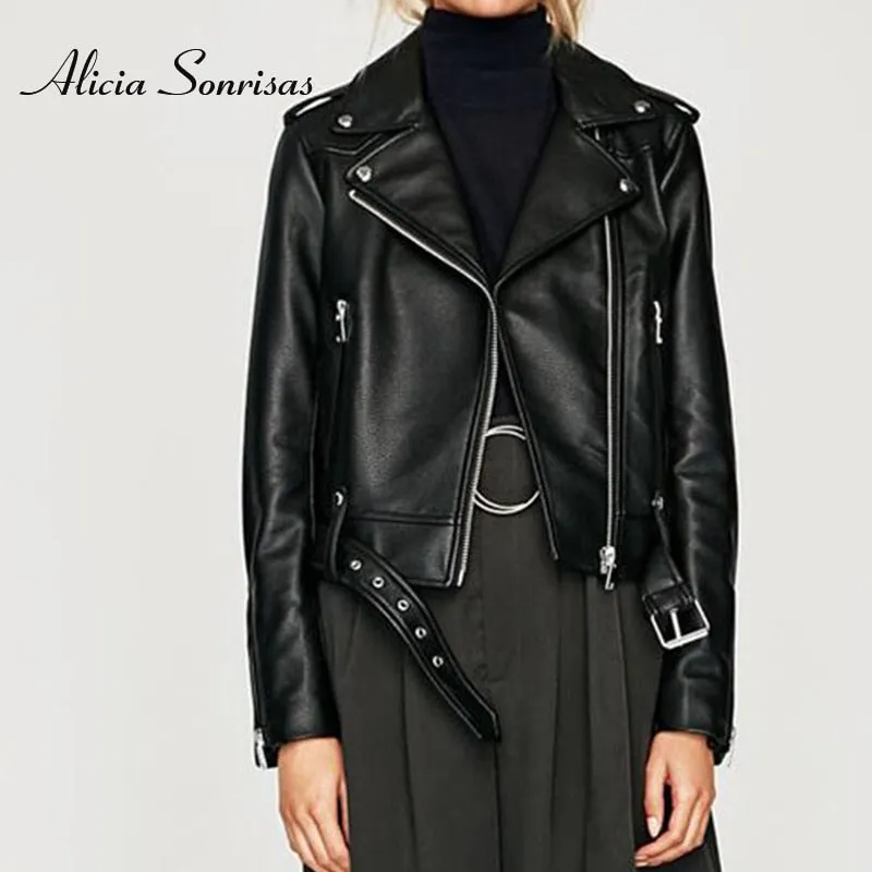 Leather Diva Style Fashion Jacket Women PU Faux Leather Jackets Moto Biker Jacket Black Zippers Motorcycle Biker Coats