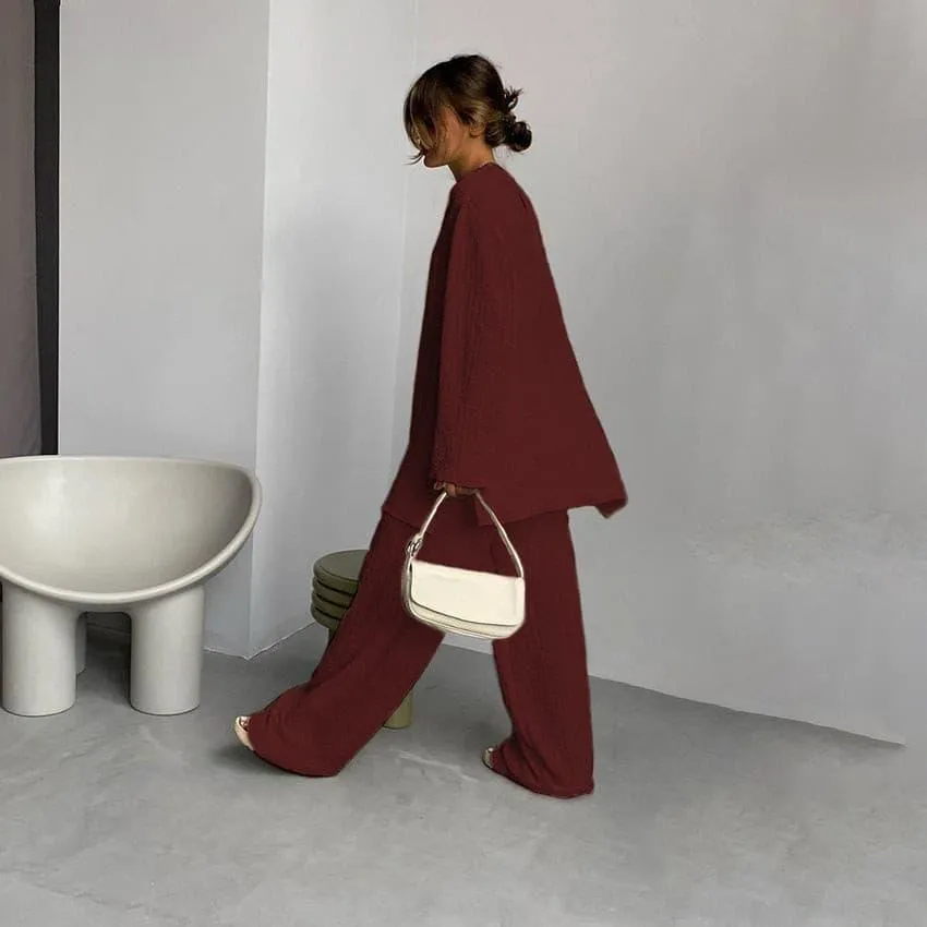 long-sleeved loose crepe casual suit