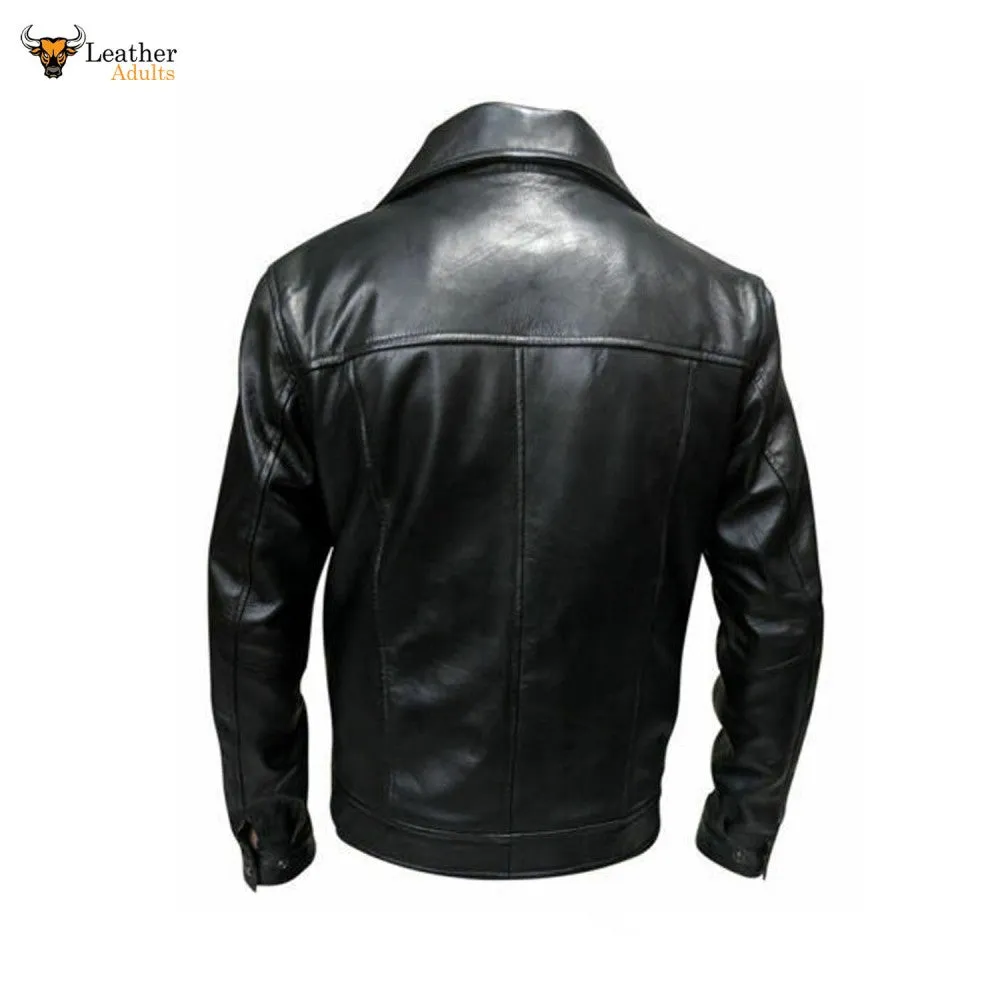 MENS Black ELVIS PRESLEY Real Soft Lambskin Leather Fashion ELVIS Style Jacket