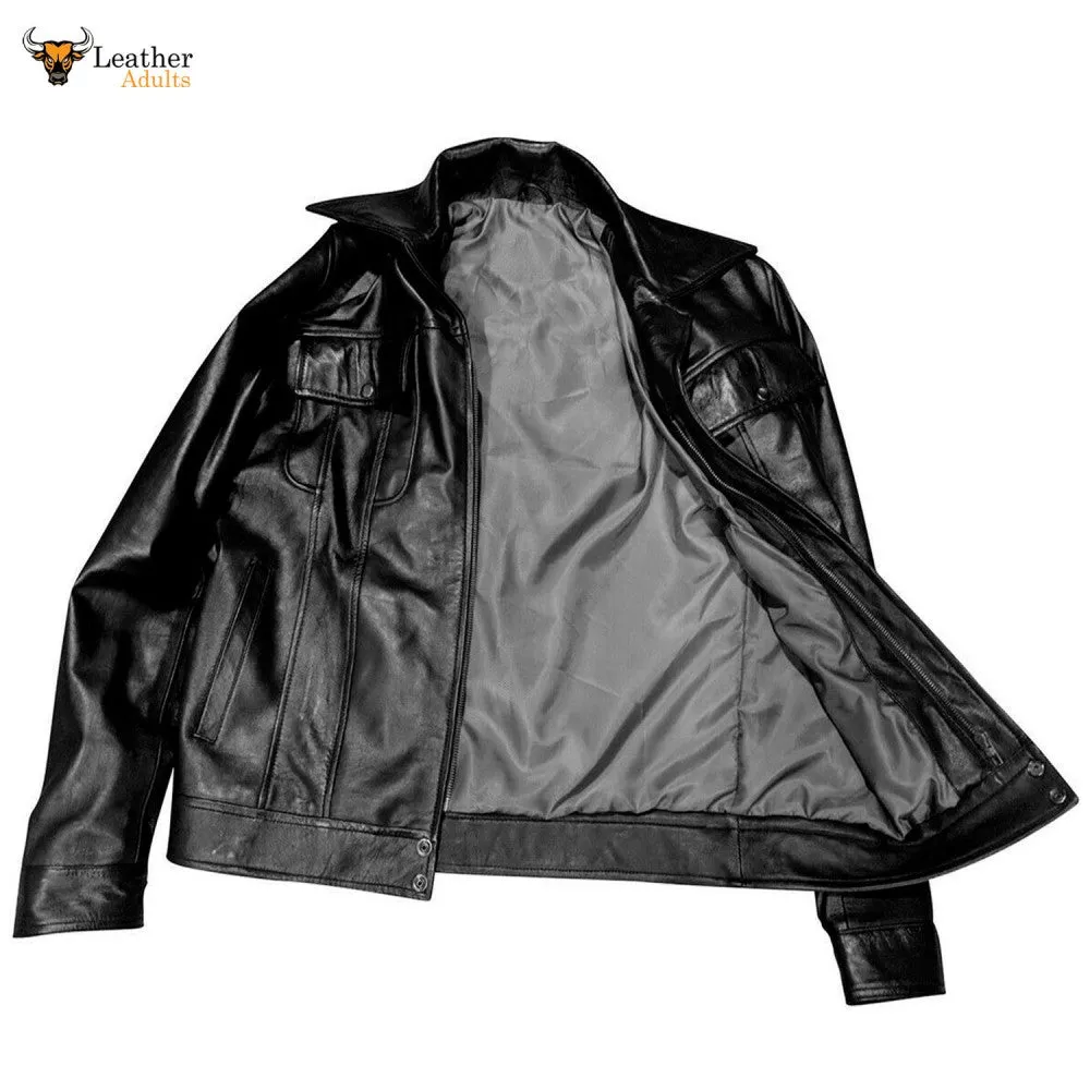 MENS Black ELVIS PRESLEY Real Soft Lambskin Leather Fashion ELVIS Style Jacket