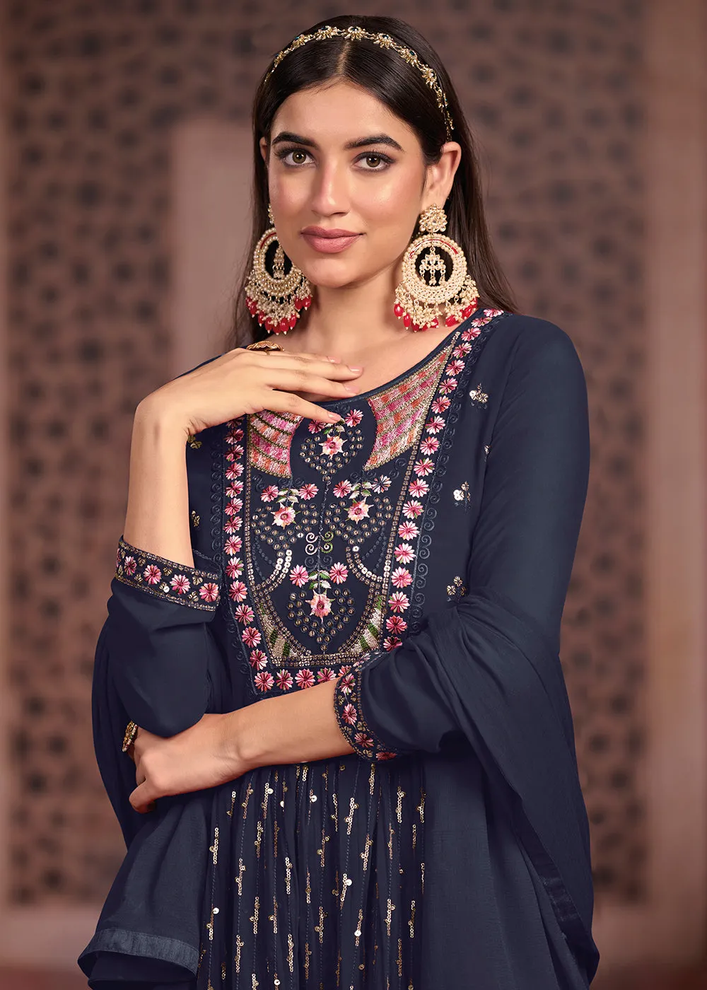 Nyra Cut Style Beatific Navy Blue Festive Palazzo Suit