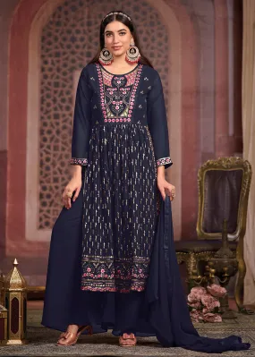 Nyra Cut Style Beatific Navy Blue Festive Palazzo Suit