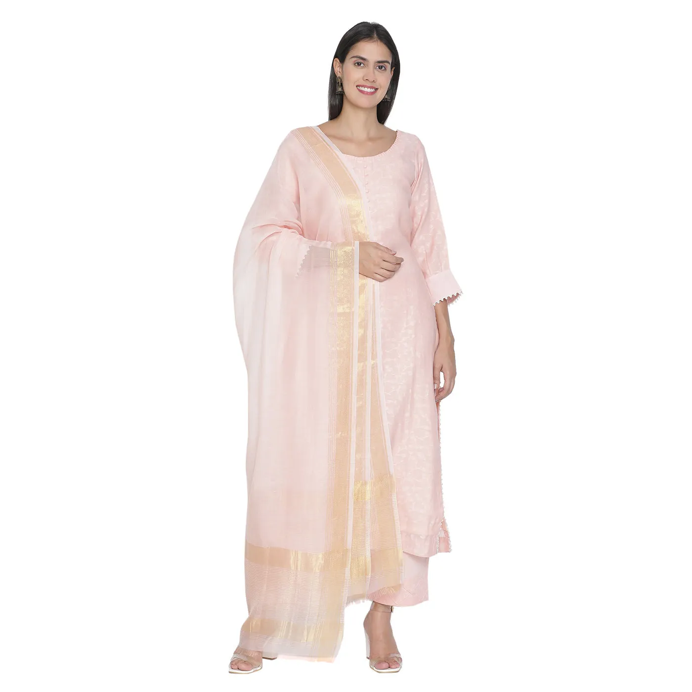 Pink Woven Design Unstitched Suit Co-ords Set