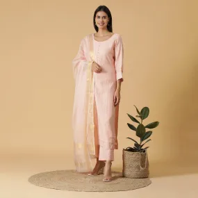 Pink Woven Design Unstitched Suit Co-ords Set