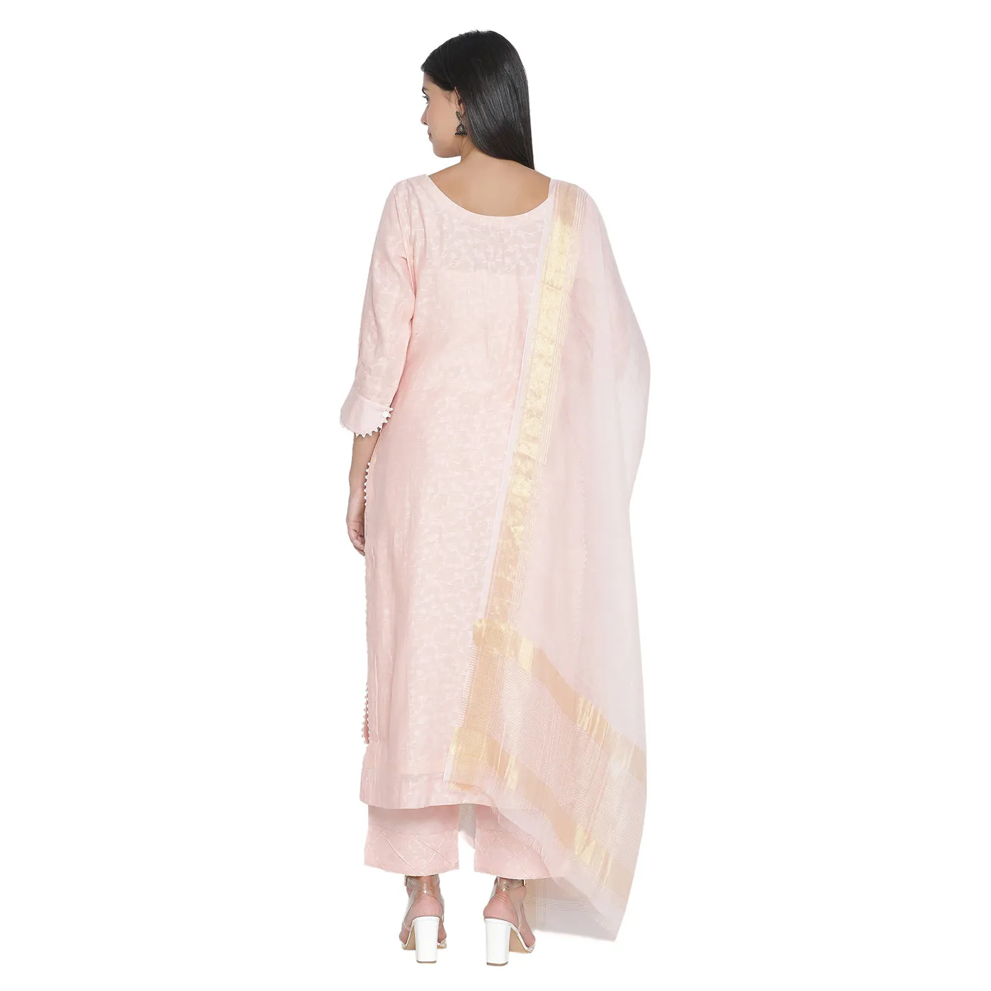 Pink Woven Design Unstitched Suit Co-ords Set