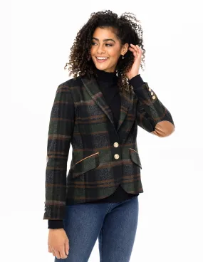 REN3837 Short Plaid Blazer W/Pleather Elbow Patches