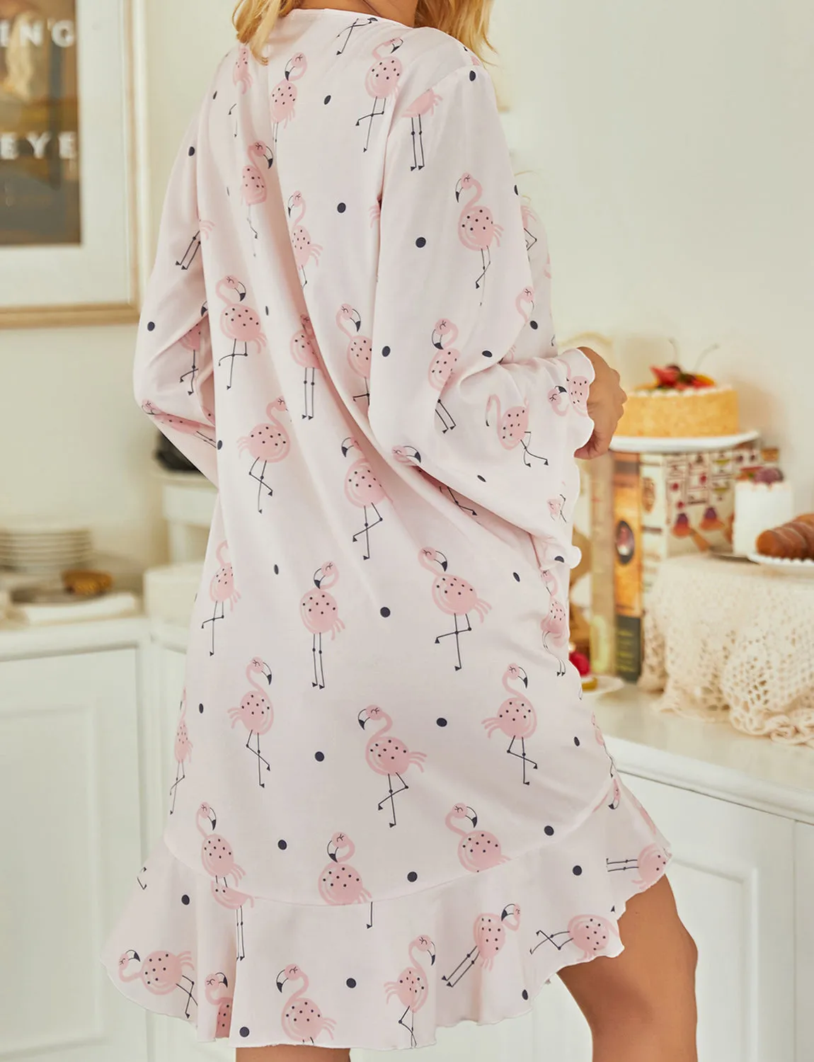 V-Neckline Loose Print Casual Nightdress