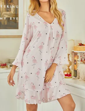 V-Neckline Loose Print Casual Nightdress