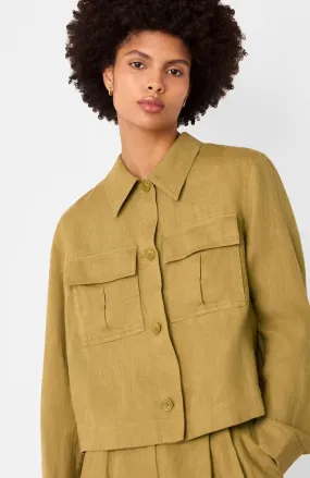 Whistles Olive Abby Linen Casual Jacket